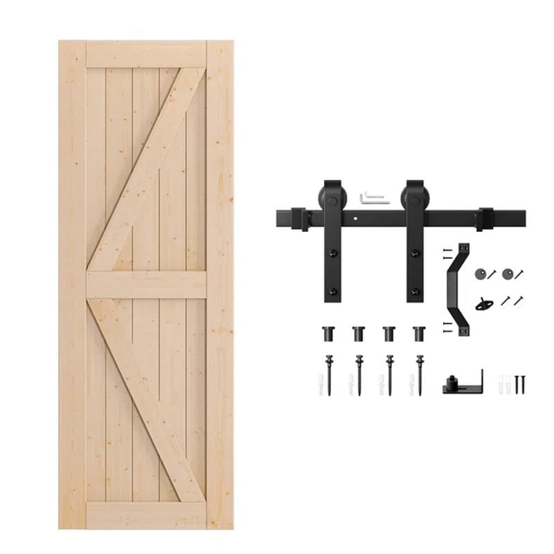 Paneled Wood Sliding Barn Door with Installation Hardware Kit