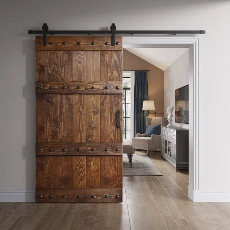 Paneled Wood Castle Series Barn Door with Installation Hardware Kit