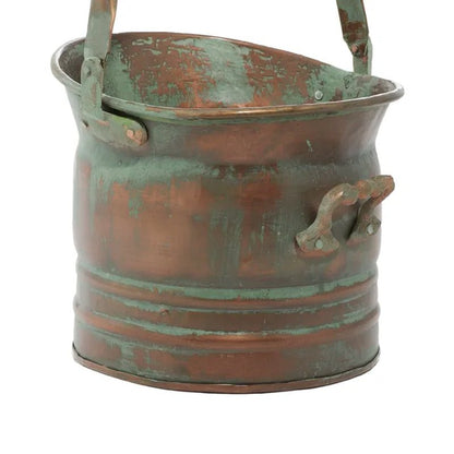 Quintanilla Copper Metal Indoor-Outdoor Patina Tulip Style Bucket Planter with Stationary Handles