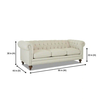 Blakely 95 In. Max Buff Natural Tweed Fabric 3 -Seater Chesterfield Sofa with Removable Cushions