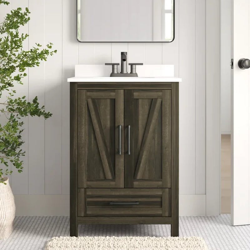 Brian 23.88'' Free-Standing Single Bathroom Vanity with Stone Vanity Top