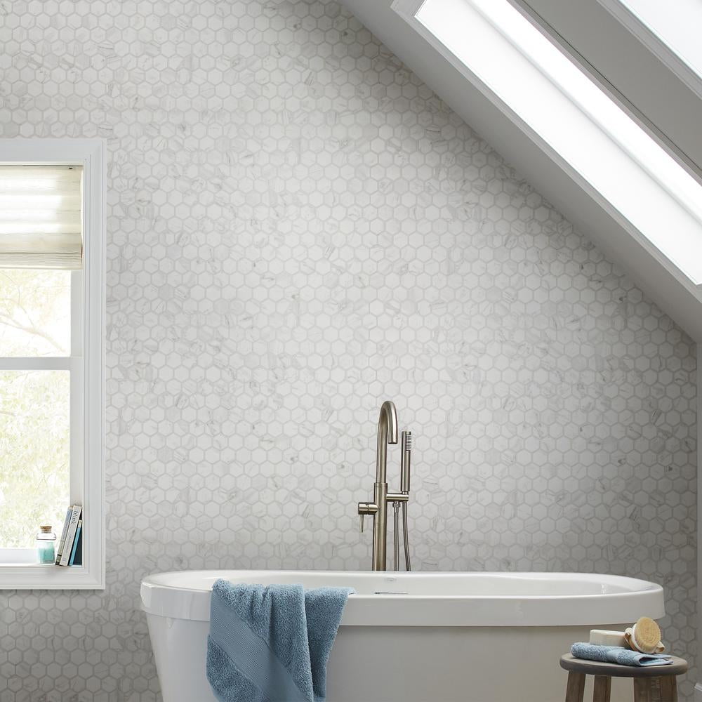 Carrara 10 In. X 12 In. X 6.35 Mm Ceramic Hexagon Mosaic Floor and Wall Tile (0.81 Sq. Ft./Each)