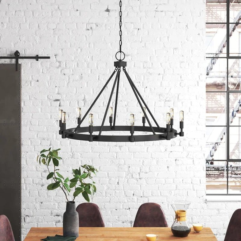 Calvin 10 - Light Dimmable Wagon Wheel Chandelier