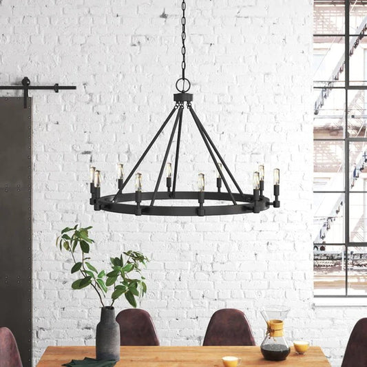Calvin 10 - Light Dimmable Wagon Wheel Chandelier