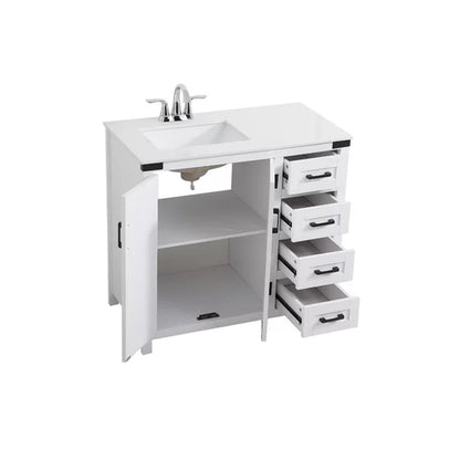 Williamston 36'' Free-Standing Single Bathroom Vanity with Engineering Stone Vanity Top