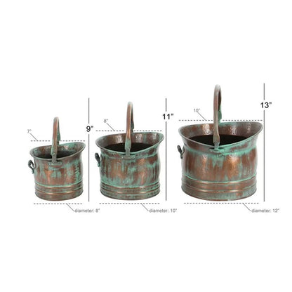 Quintanilla Copper Metal Indoor-Outdoor Patina Tulip Style Bucket Planter with Stationary Handles