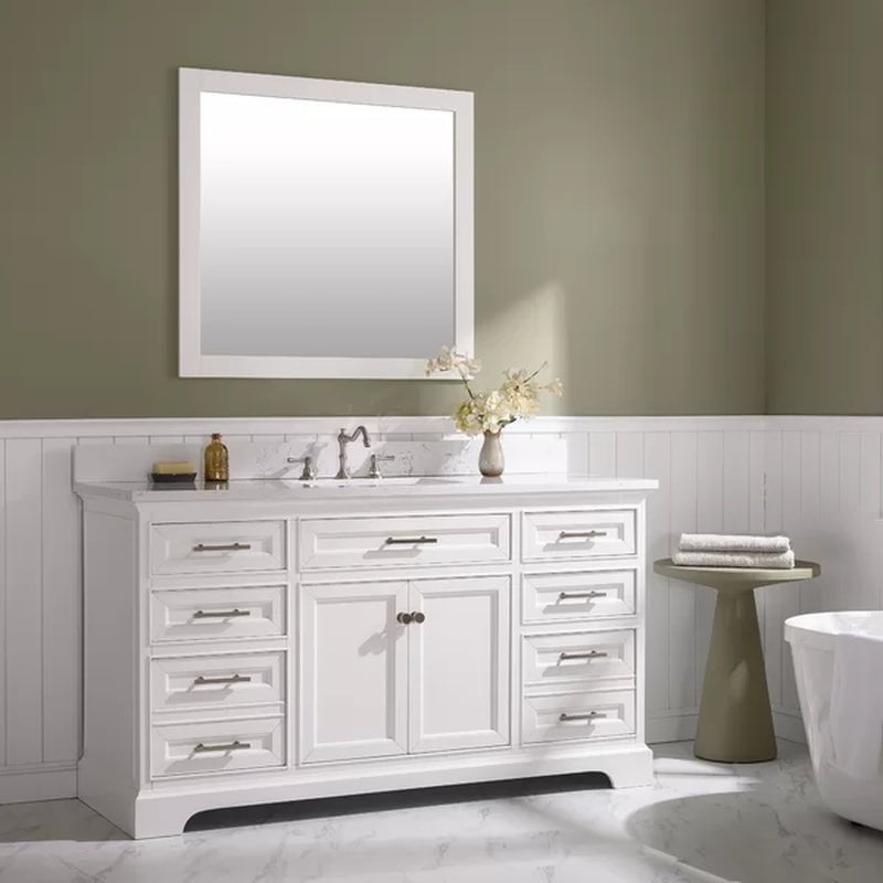 Currahee 60'' Free-Standing Single Bathroom Vanity with Engineered Stone Vanity Top