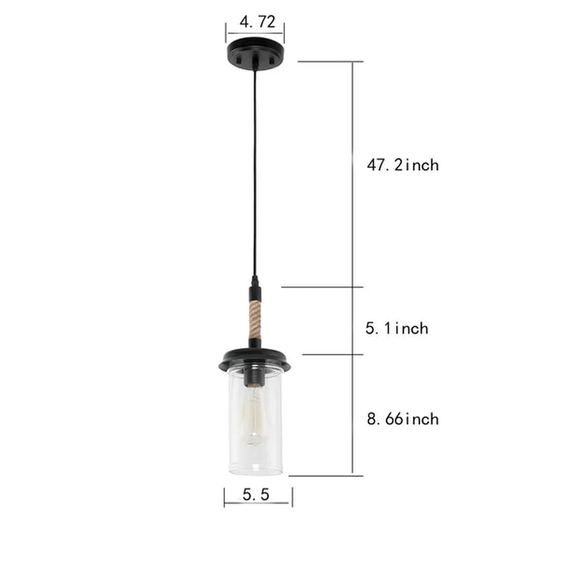 Bernerd Farmhouse Pendant Light with Hemp Rope and Glass Shade
