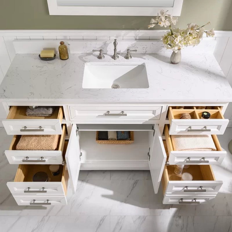 Currahee 60'' Free-Standing Single Bathroom Vanity with Engineered Stone Vanity Top