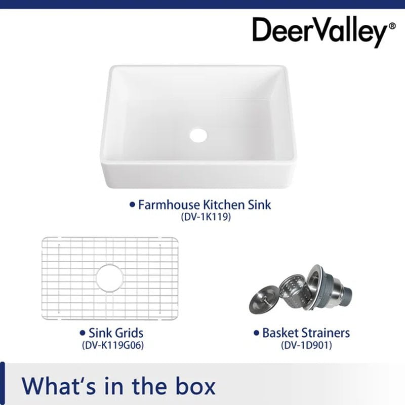 Feast 33" L X 20" W Farmhouse Kitchen Sink with Sink Grid and Basket Strainer