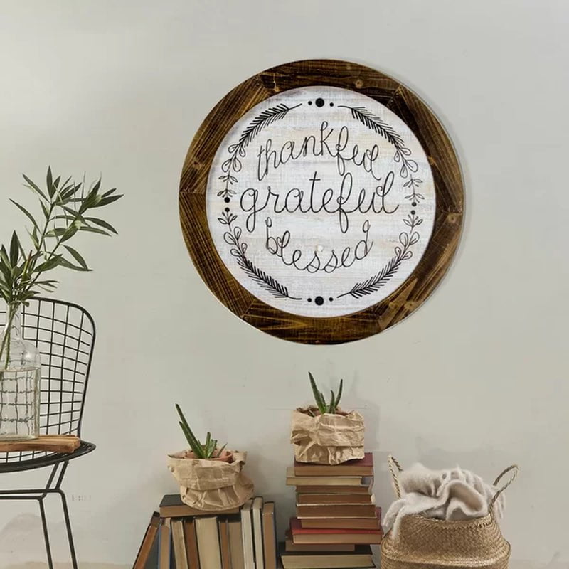 'Thankful Grateful Blessed' Inspirational Print on Wood Farmhouse Wall Decor