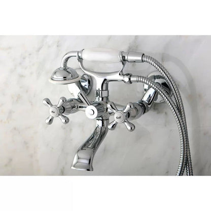 Kingston Triple Handle Wall Mounted Clawfoot Tub Faucet Trim with Diverter and Handshower