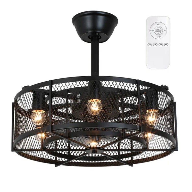 Sasheen 19.6'' 5 - Blade Caged Ceiling Fan with Remote Control