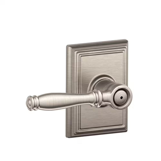 Birmingham Satin Nickel Privacy Bed/Bath Door Handle with Addison Trim