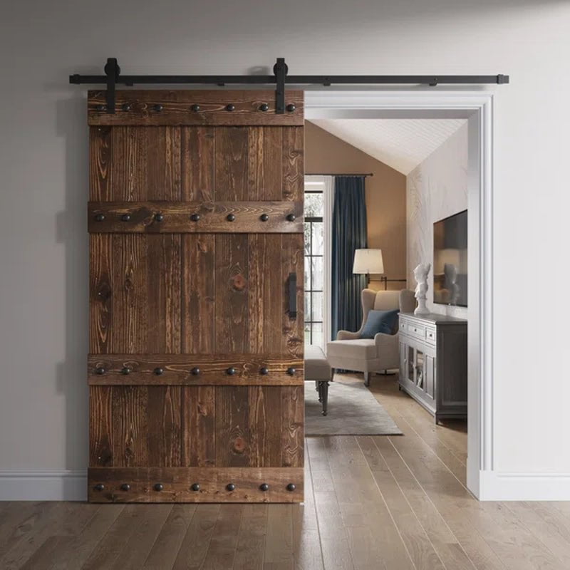 Paneled Wood Castle Series Barn Door with Installation Hardware Kit