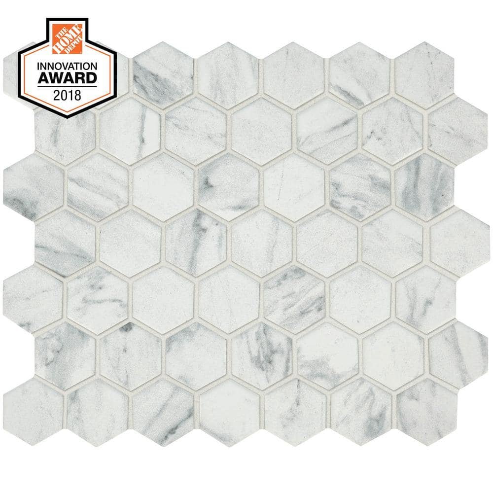 Carrara 10 In. X 12 In. X 6.35 Mm Ceramic Hexagon Mosaic Floor and Wall Tile (0.81 Sq. Ft./Each)