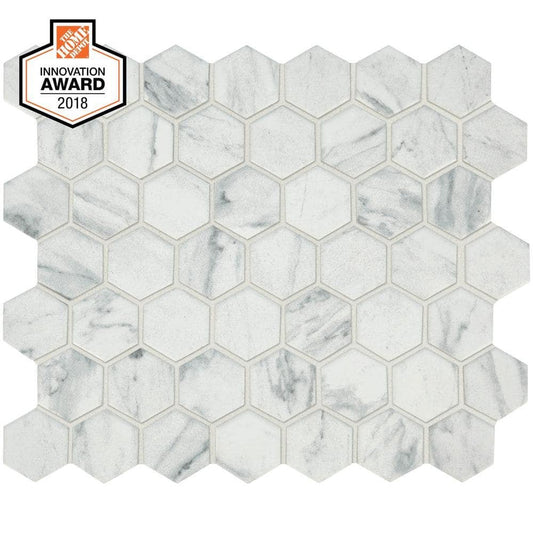 Carrara 10 In. X 12 In. X 6.35 Mm Ceramic Hexagon Mosaic Floor and Wall Tile (0.81 Sq. Ft./Each)