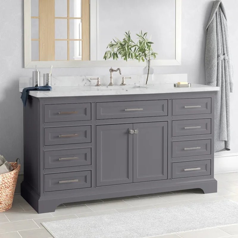 Currahee 60'' Free-Standing Single Bathroom Vanity with Engineered Stone Vanity Top