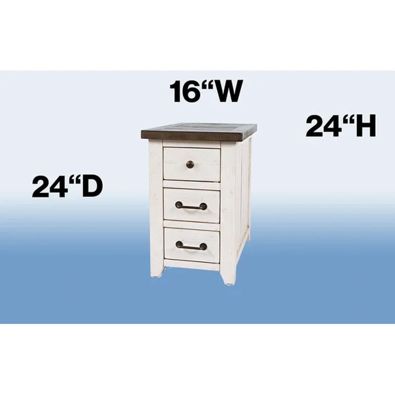 Westhoff 24'' Tall Solid Wood 3 - Drawer End Table and Built-In Outlets