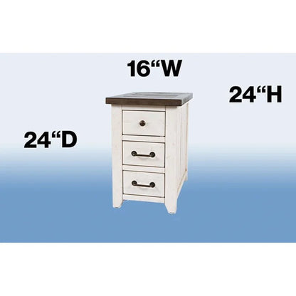Westhoff 24'' Tall Solid Wood 3 - Drawer End Table and Built-In Outlets