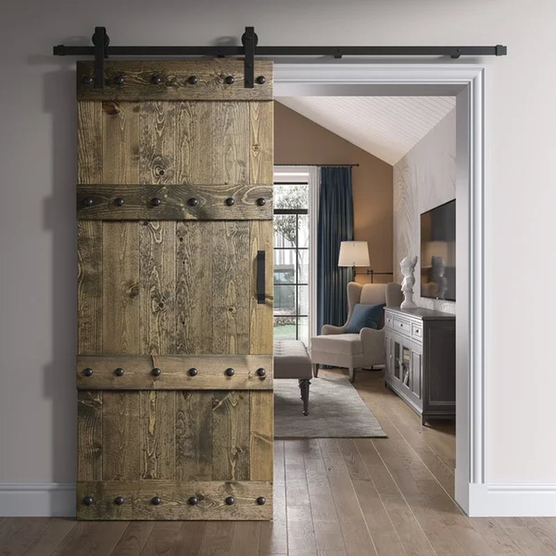 Paneled Wood Castle Series Barn Door with Installation Hardware Kit