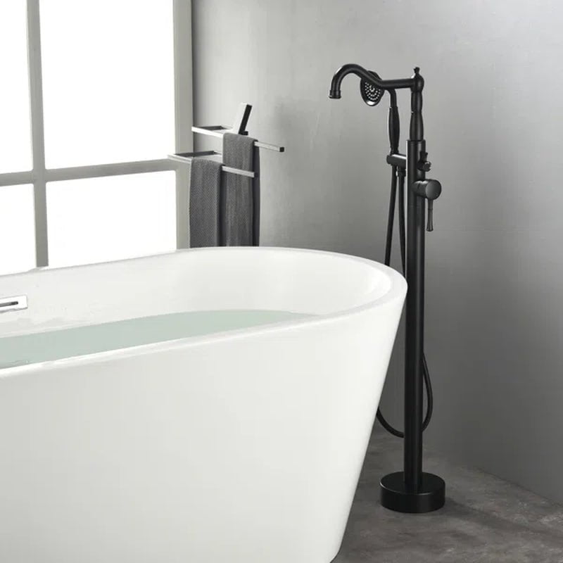 Single Handle Floor Mounted Freestanding Tub Filler with Handheld Shower