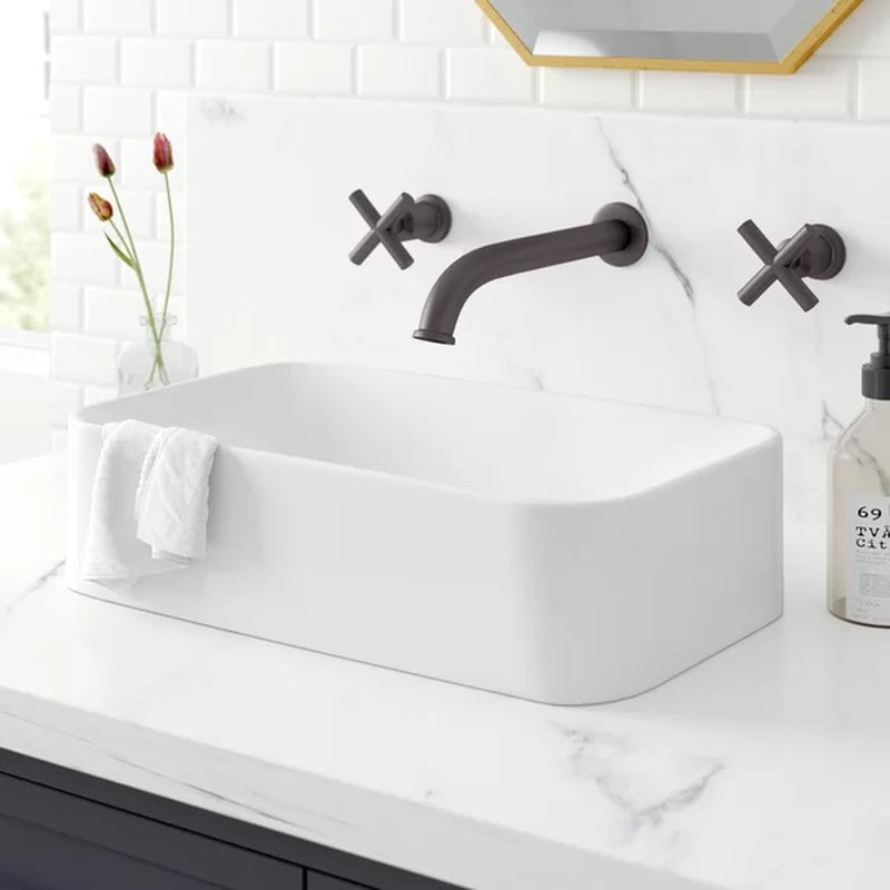 Ceramic 11.84'' Glass Rectangular Vessel Bathroom Sink