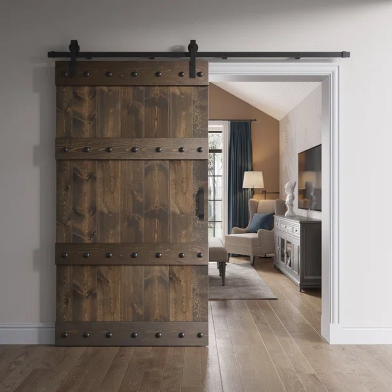 Paneled Wood Castle Series Barn Door with Installation Hardware Kit
