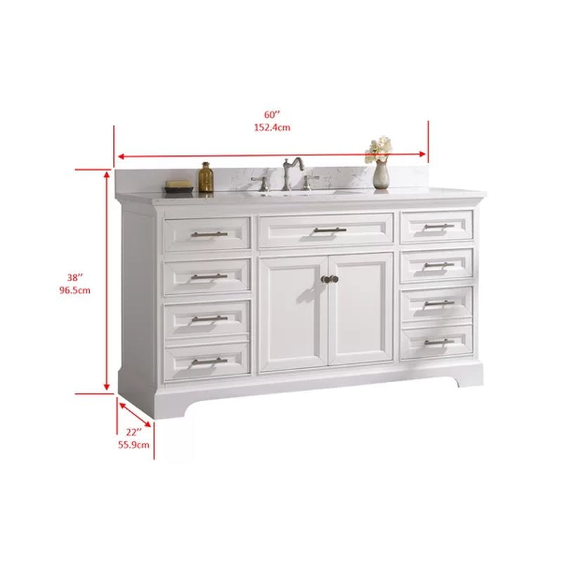 Currahee 60'' Free-Standing Single Bathroom Vanity with Engineered Stone Vanity Top