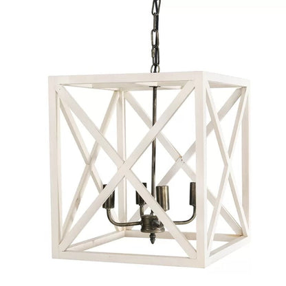Sabrina 4 - Light Wood Lantern Geometric Chandelier