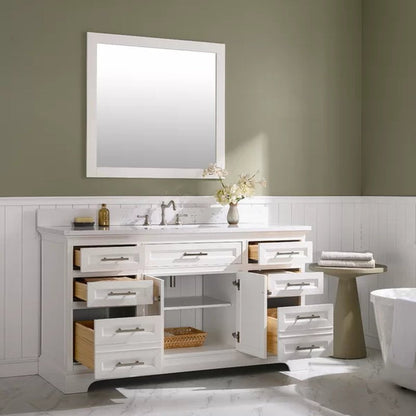 Currahee 60'' Free-Standing Single Bathroom Vanity with Engineered Stone Vanity Top