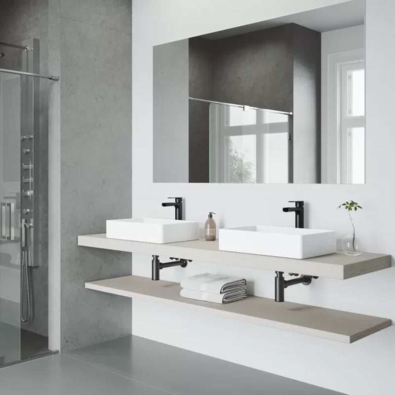 Matte Stone 13.875'' Matte Black Stone Rectangular Vessel Bathroom Sink with Faucet