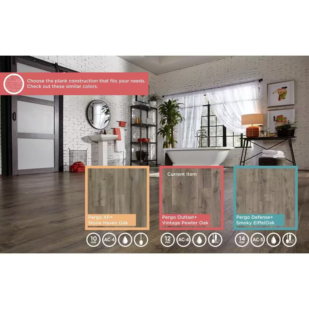Outlast+ Vintage Pewter Oak 12 Mm T X 7.5 In. W Waterproof Laminate Wood Flooring (19.6 Sqft/Case)
