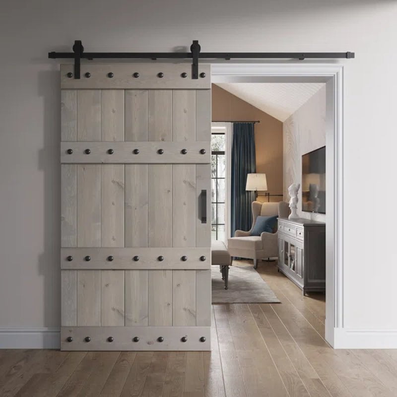 Paneled Wood Castle Series Barn Door with Installation Hardware Kit