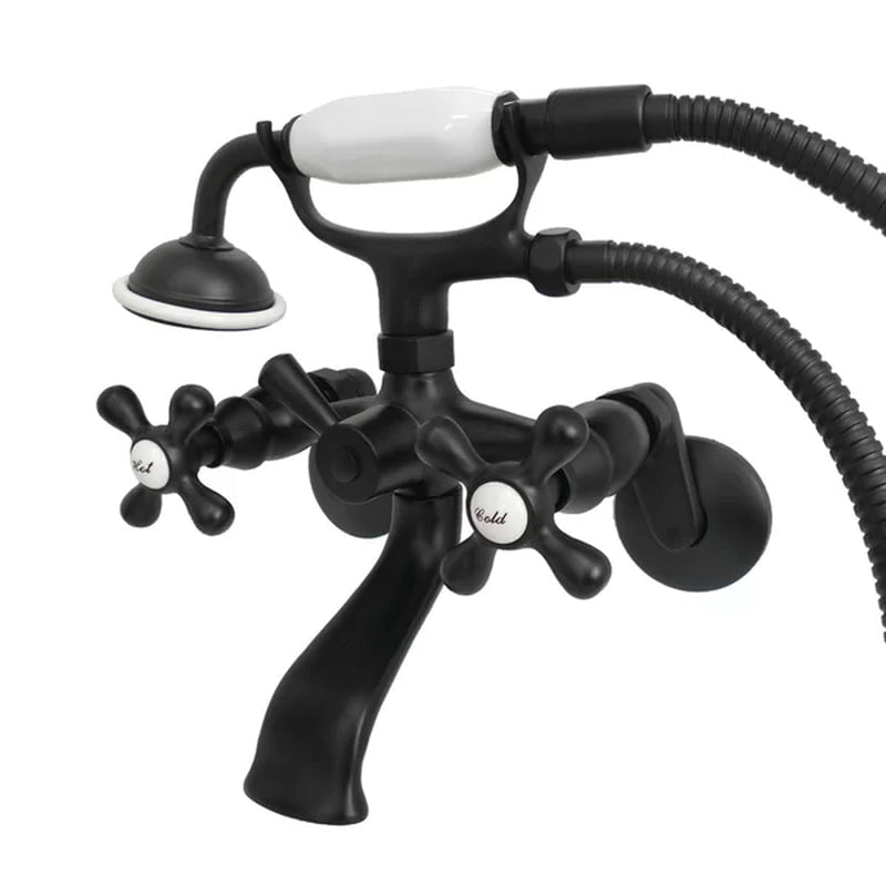 Kingston Triple Handle Wall Mounted Clawfoot Tub Faucet Trim with Diverter and Handshower