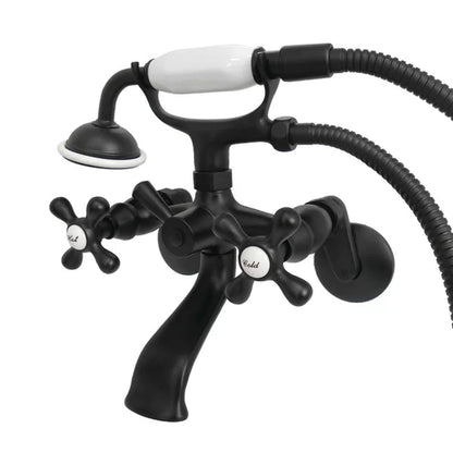 Kingston Triple Handle Wall Mounted Clawfoot Tub Faucet Trim with Diverter and Handshower