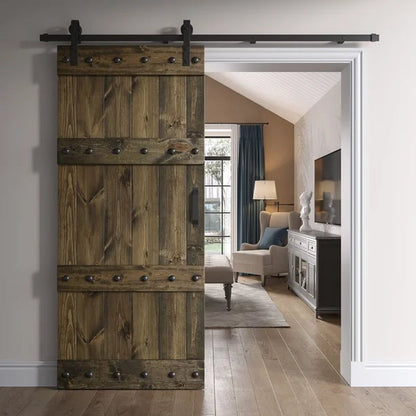 Paneled Wood Castle Series Barn Door with Installation Hardware Kit