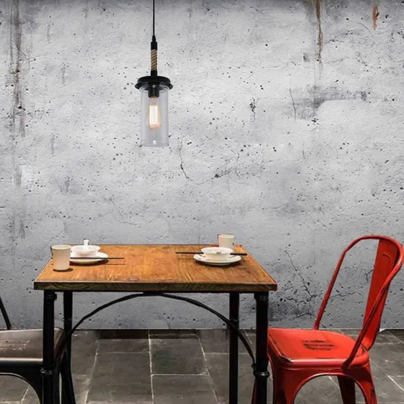 Bernerd Farmhouse Pendant Light with Hemp Rope and Glass Shade