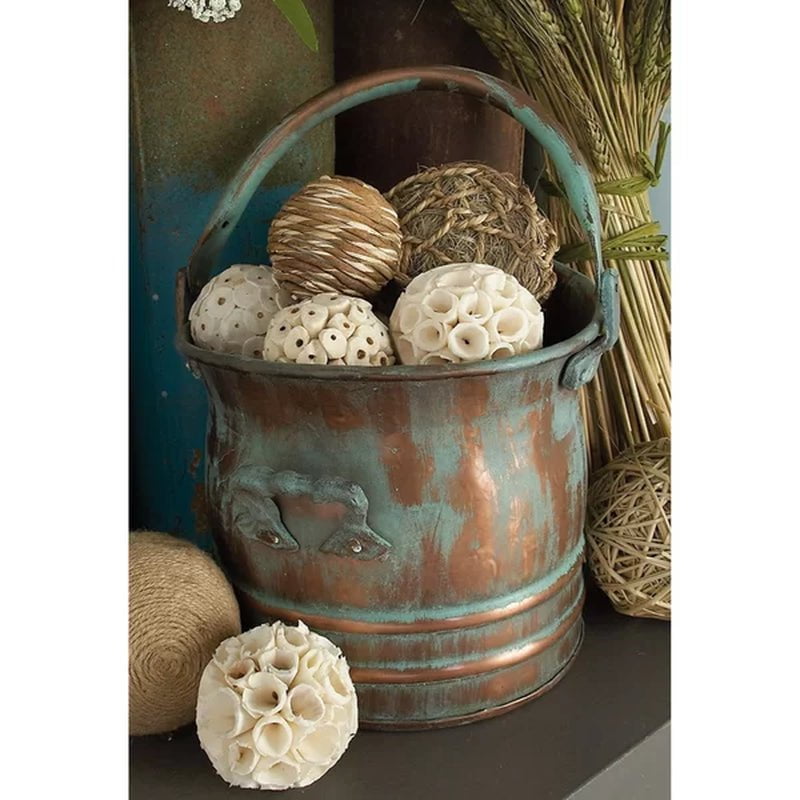 Quintanilla Copper Metal Indoor-Outdoor Patina Tulip Style Bucket Planter with Stationary Handles