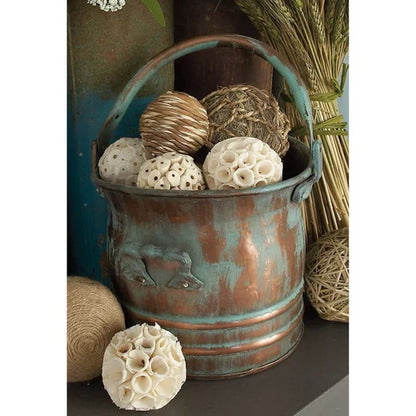 Quintanilla Copper Metal Indoor-Outdoor Patina Tulip Style Bucket Planter with Stationary Handles