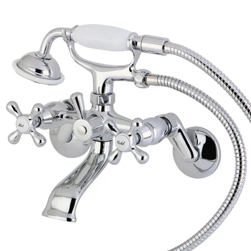 Kingston Triple Handle Wall Mounted Clawfoot Tub Faucet Trim with Diverter and Handshower