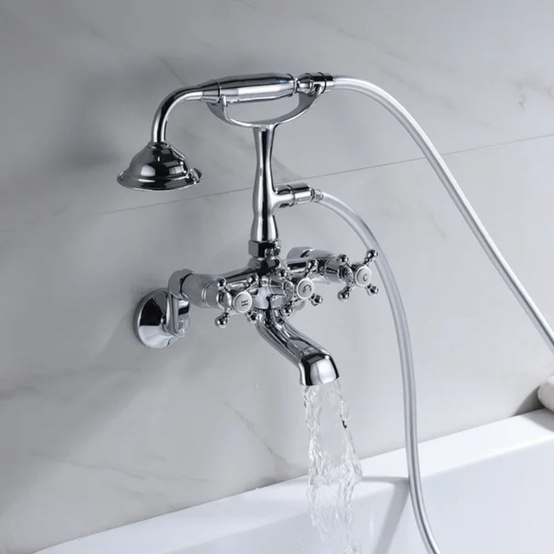 Triple Handle Wall Mounted Clawfoot Tub Faucet