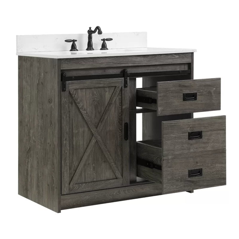 Jillian 36'' Free-Standing Single Bathroom Vanity with Engineered Stone Vanity Top