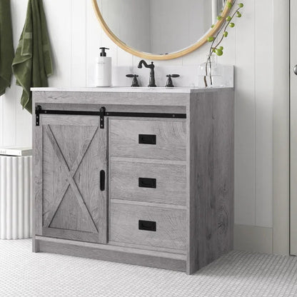 Jillian 36'' Free-Standing Single Bathroom Vanity with Engineered Stone Vanity Top