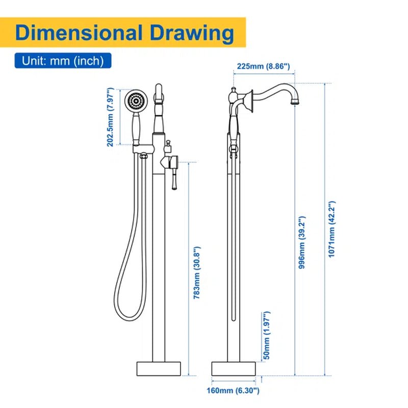 Single Handle Floor Mounted Freestanding Tub Filler with Handheld Shower