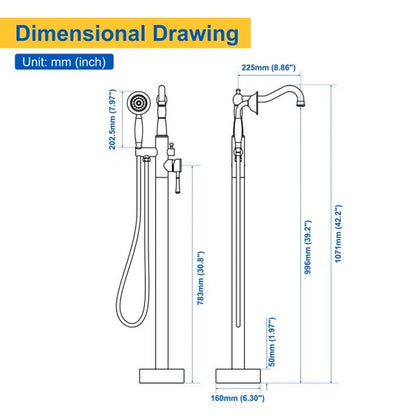 Single Handle Floor Mounted Freestanding Tub Filler with Handheld Shower