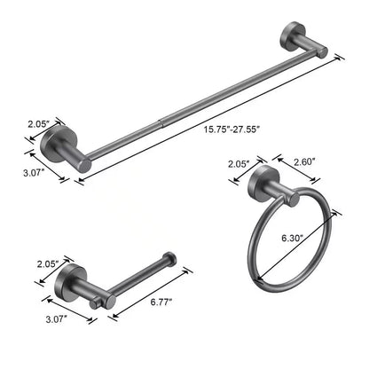 Modern 3-Piece Bath Hardware Set with Retractable Towel Bar*1, Towel Ring*1, Toilet Paper Holder*1 in Gray