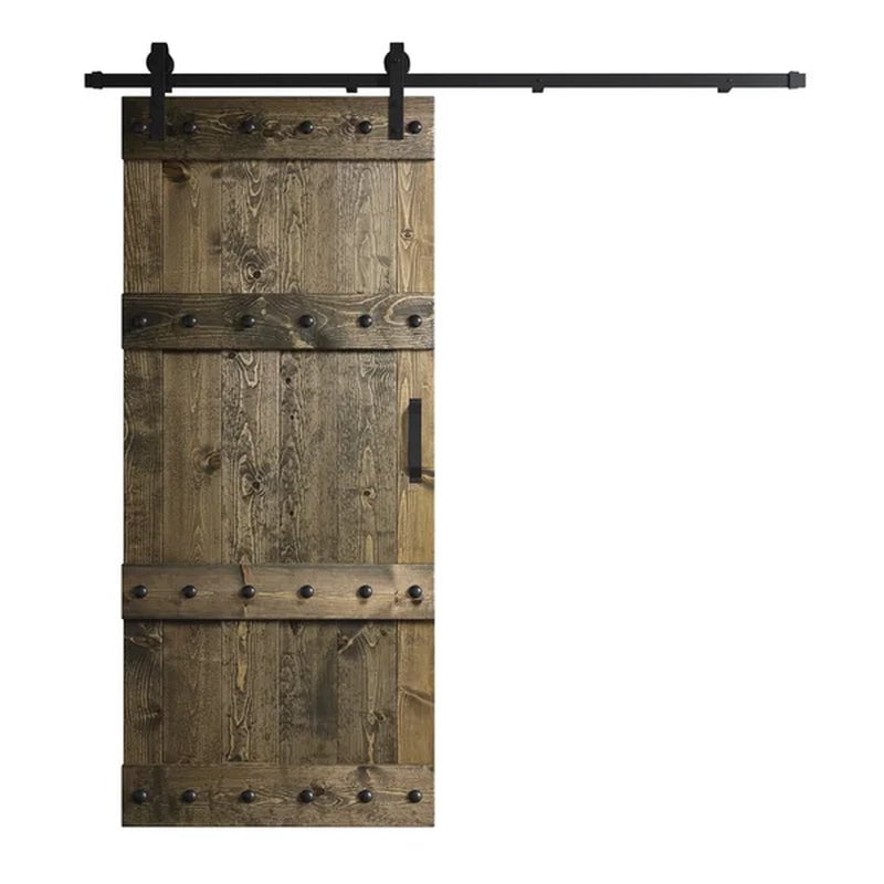 Paneled Wood Castle Series Barn Door with Installation Hardware Kit