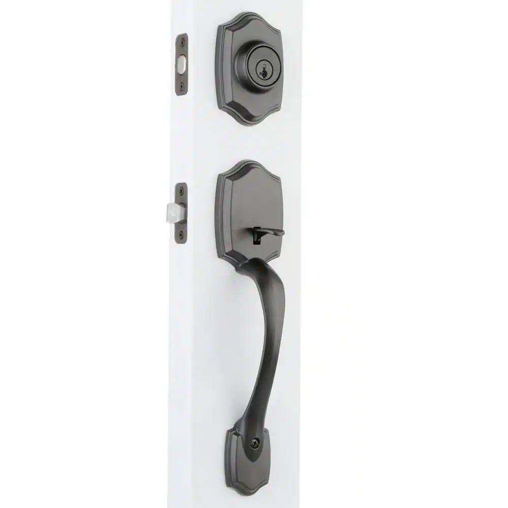 Belleview Venetian Bronze Single Cylinder Door Handleset with Cove Door Knob Featuring Smartkey Security