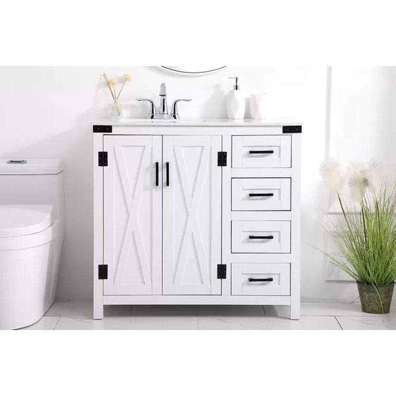 Williamston 36'' Free-Standing Single Bathroom Vanity with Engineering Stone Vanity Top